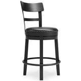 Ashley Furniture - Valebeck 24" Swivel Barstool - Black - Metal|Wood|Leather Match - Stools - Additional View 1