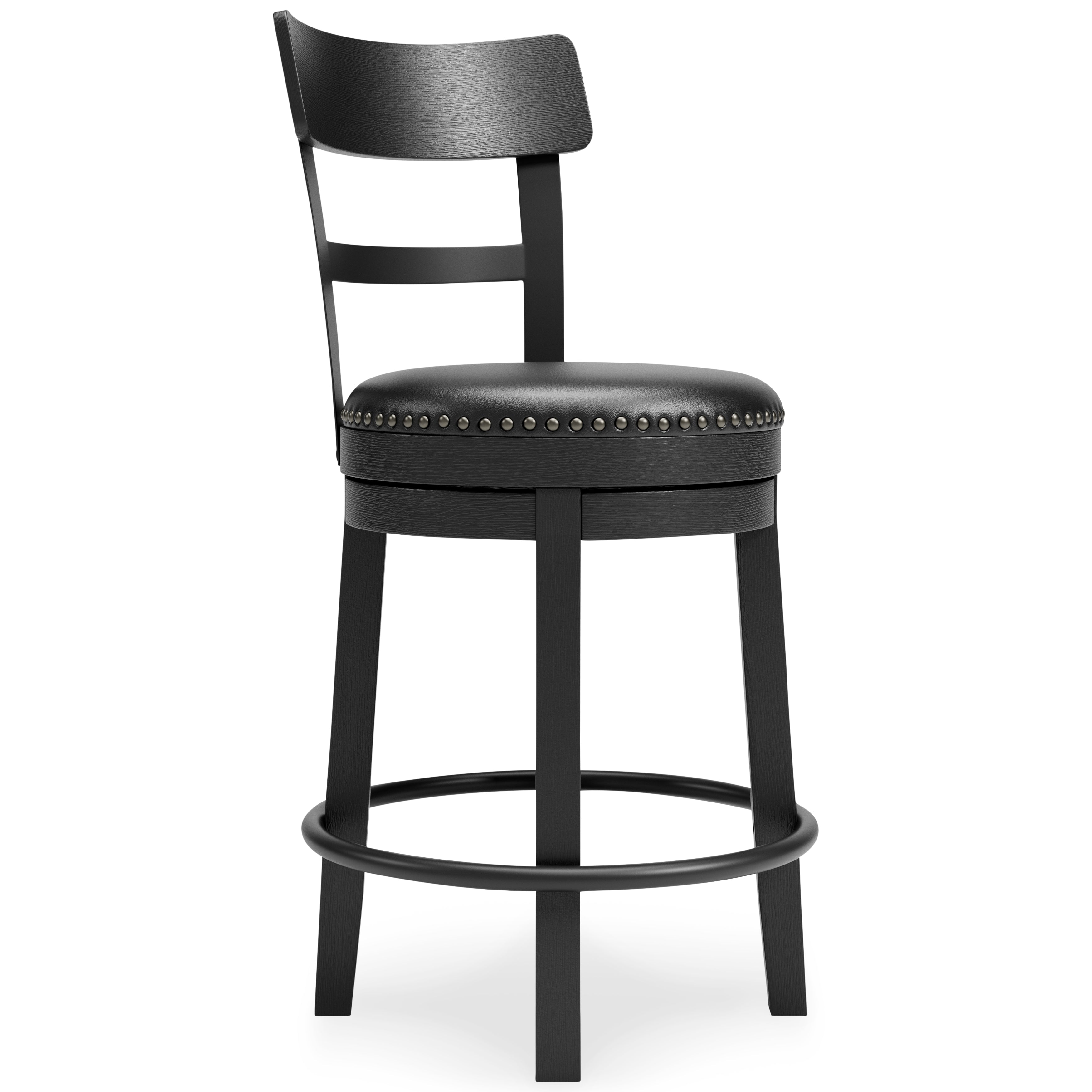 Ashley Furniture - Valebeck 24" Swivel Barstool - Black - Metal|Wood|Leather Match - Stools - Additional View 1