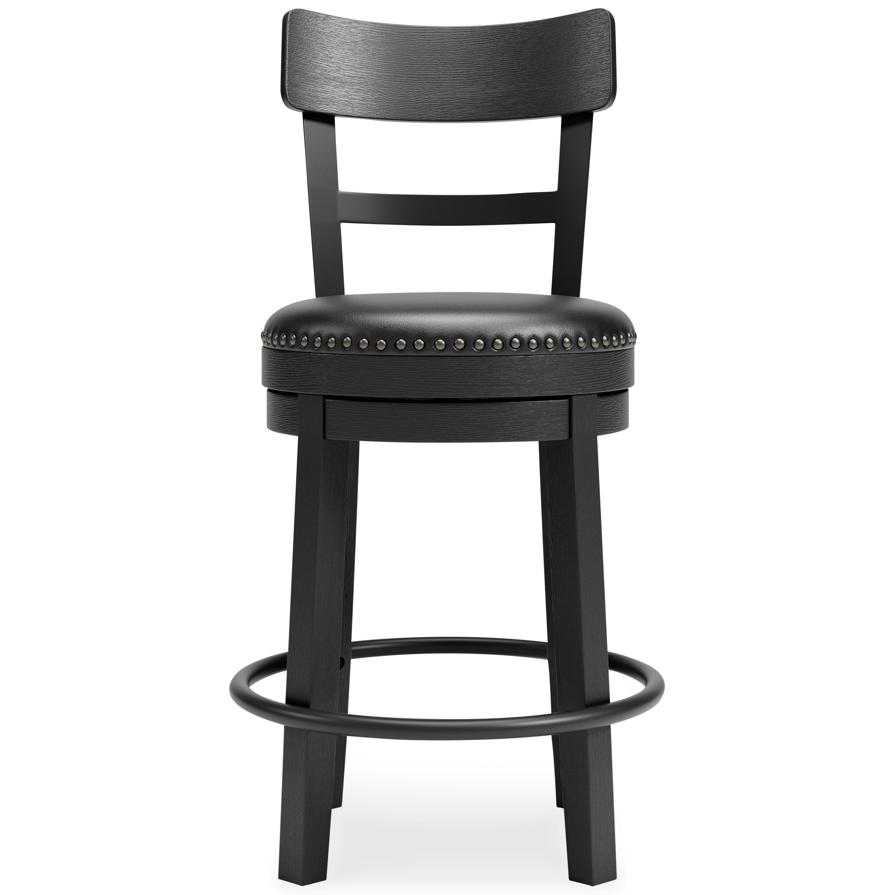 Ashley Furniture - Valebeck 24" Swivel Barstool - Black - Metal|Wood|Leather Match - Stools - Additional View 2
