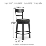 Ashley Furniture - Valebeck 24" Swivel Barstool - Black - Metal|Wood|Leather Match - Stools - Additional View 3