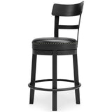 Ashley Furniture - Valebeck 24" Swivel Barstool - Black - Metal|Wood|Leather Match - Stools - Additional View 4