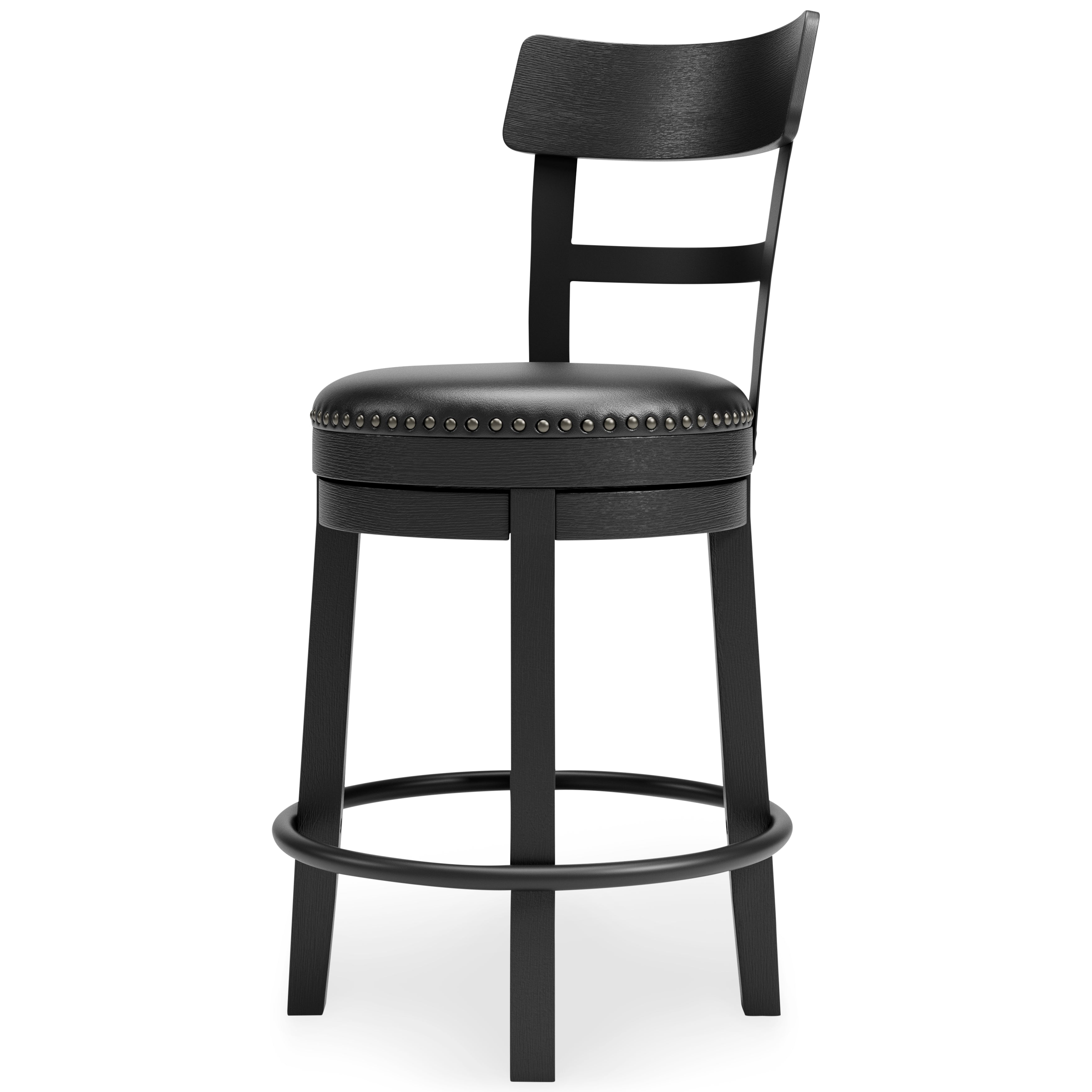Ashley Furniture - Valebeck 24" Swivel Barstool - Black - Metal|Wood|Leather Match - Stools - Additional View 4
