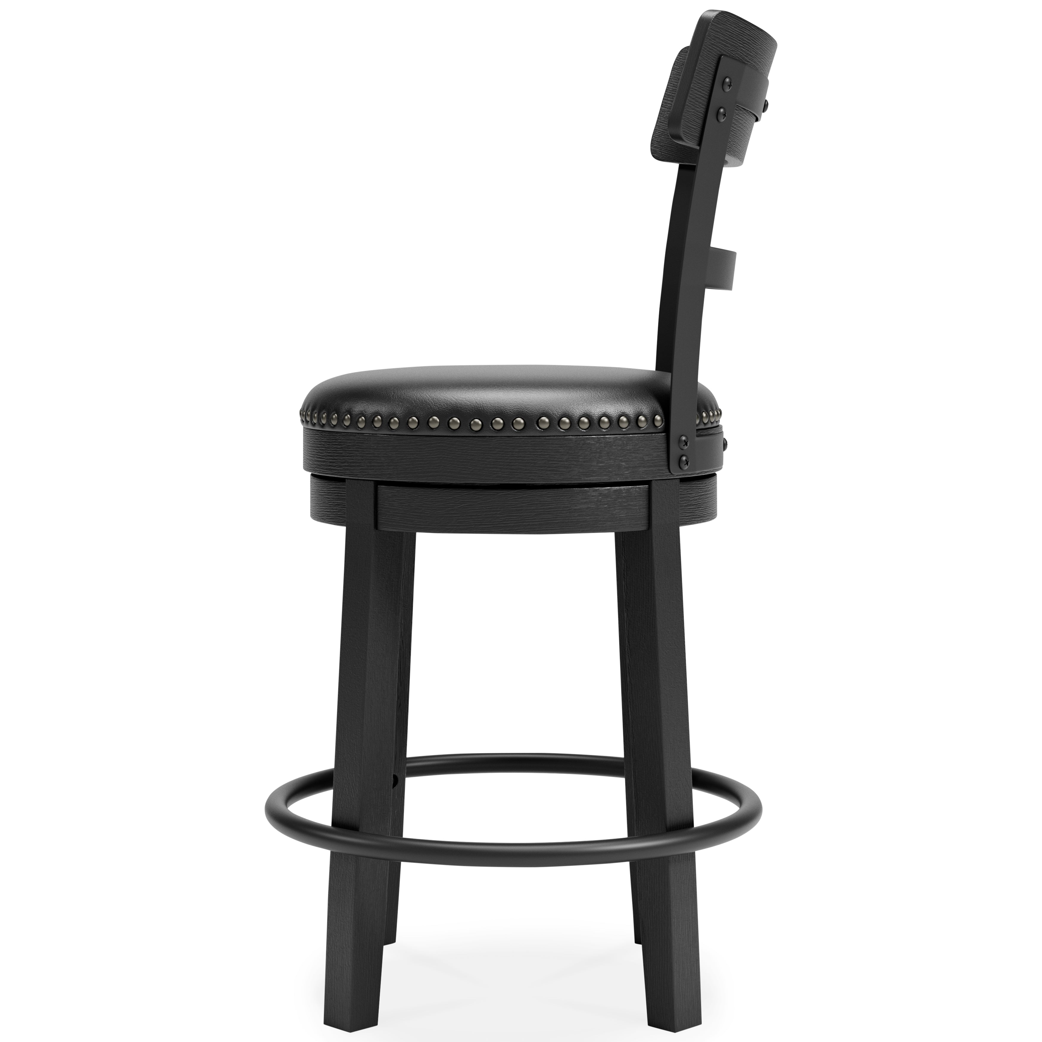 Ashley Furniture - Valebeck 24" Swivel Barstool - Black - Metal|Wood|Leather Match - Stools - Additional View 7