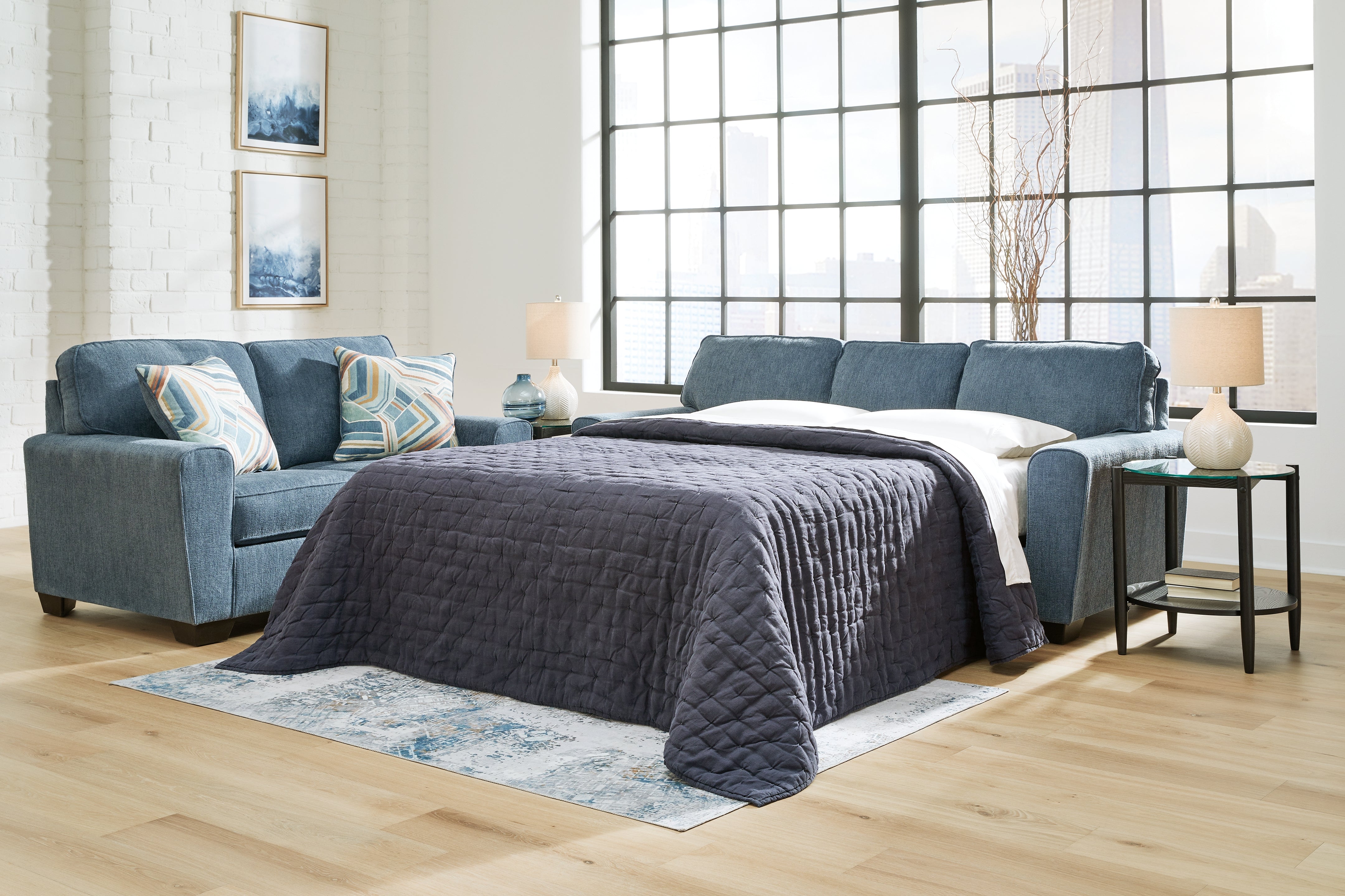 Ashley Furniture - Cashton Blue Queen Sleeper - Fabric - Sofas - Additional View 1