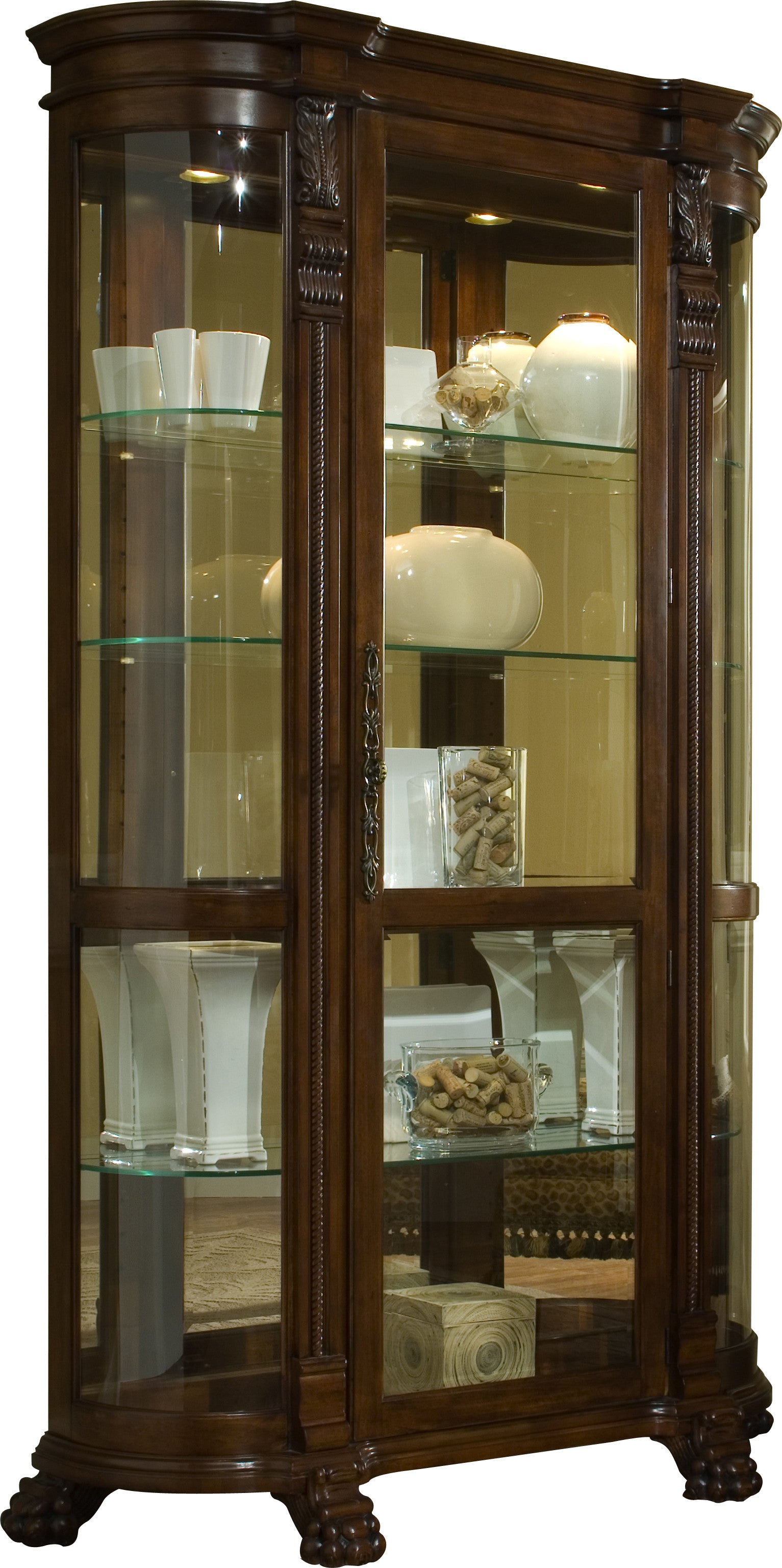 Pulaski Furniture - CURVED END CURIO - Dark Brown Wood|Glass - Cabinets - Additional View 1
