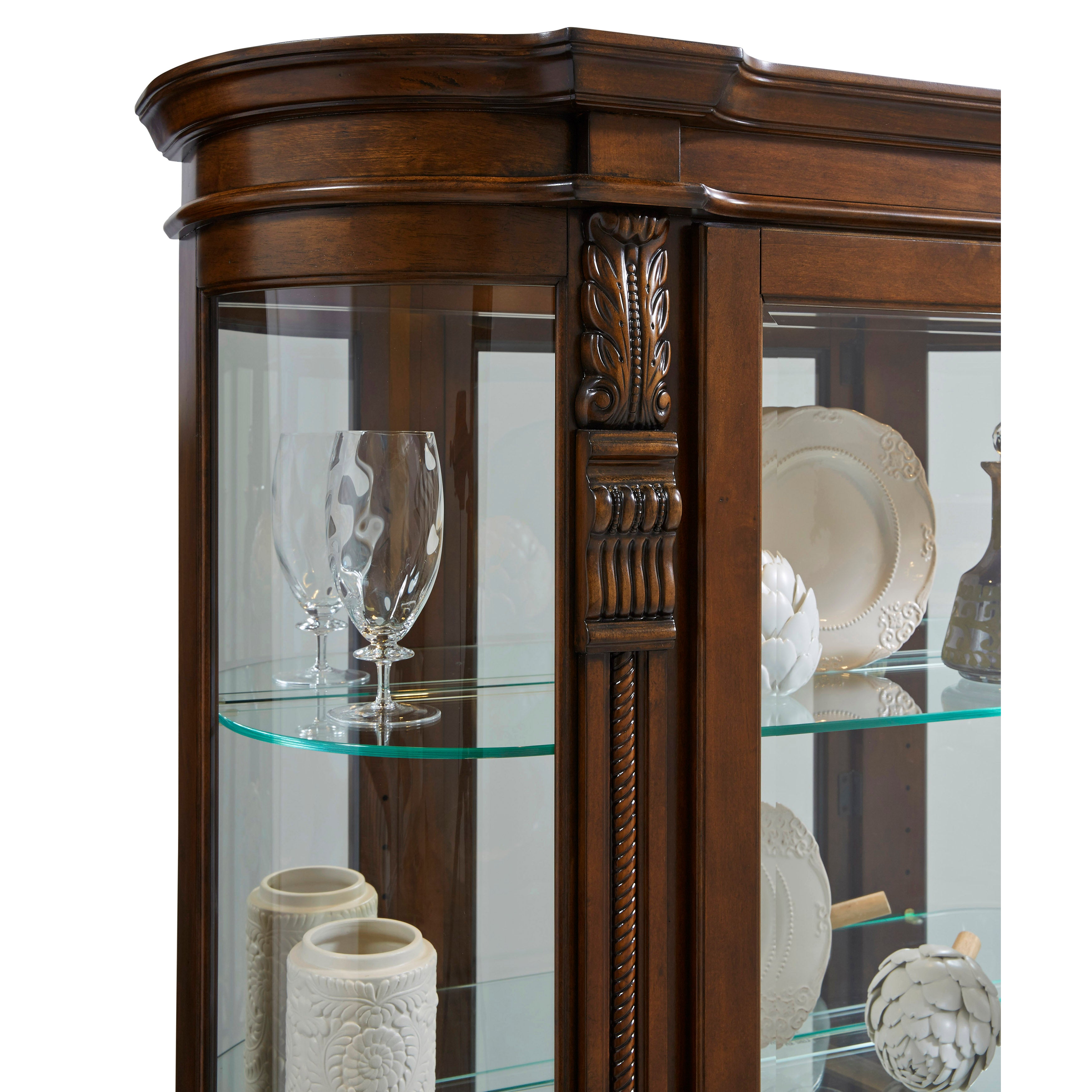 Pulaski Furniture - CURVED END CURIO - Dark Brown Wood|Glass - Cabinets - Additional View 4