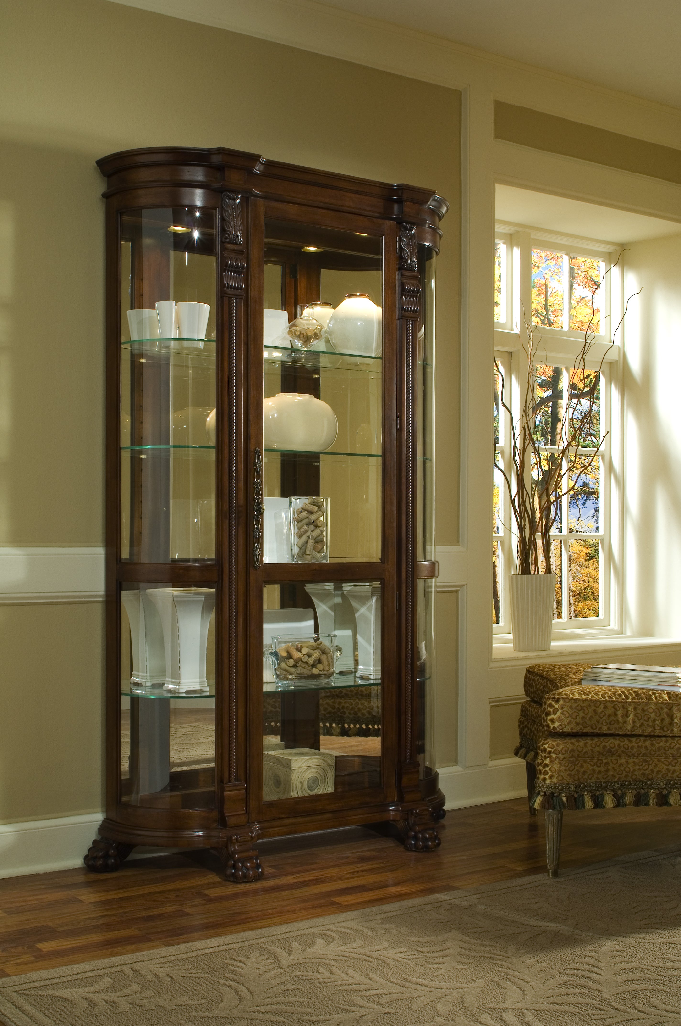 Pulaski Furniture - CURVED END CURIO - Dark Brown Wood|Glass - Cabinets - Additional View 7