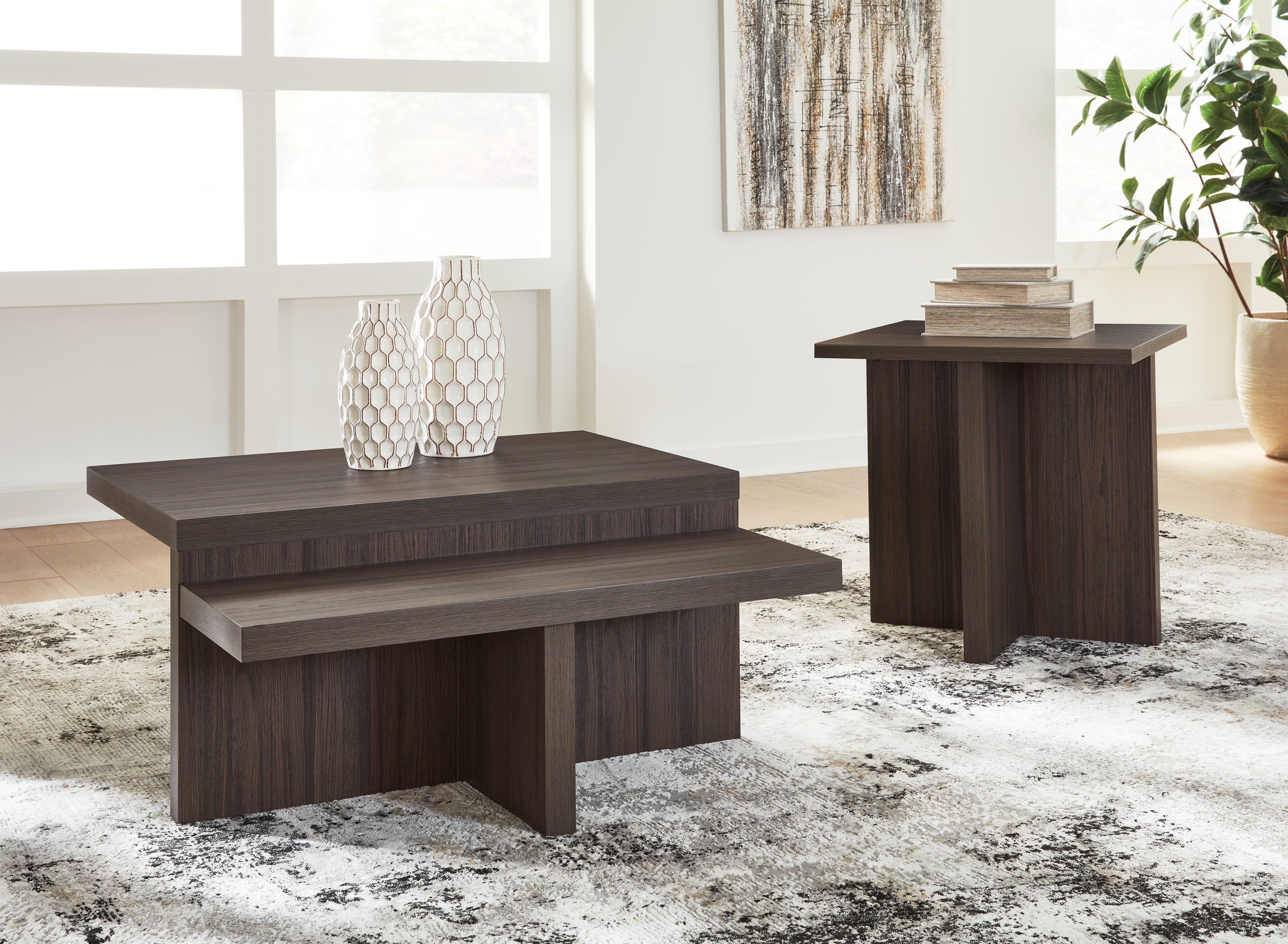 Ashley Furniture - ZENDEX 2 PIECE OCCASIONAL TABLE SET - Dark Brown Wood - Tables - Additional View 1
