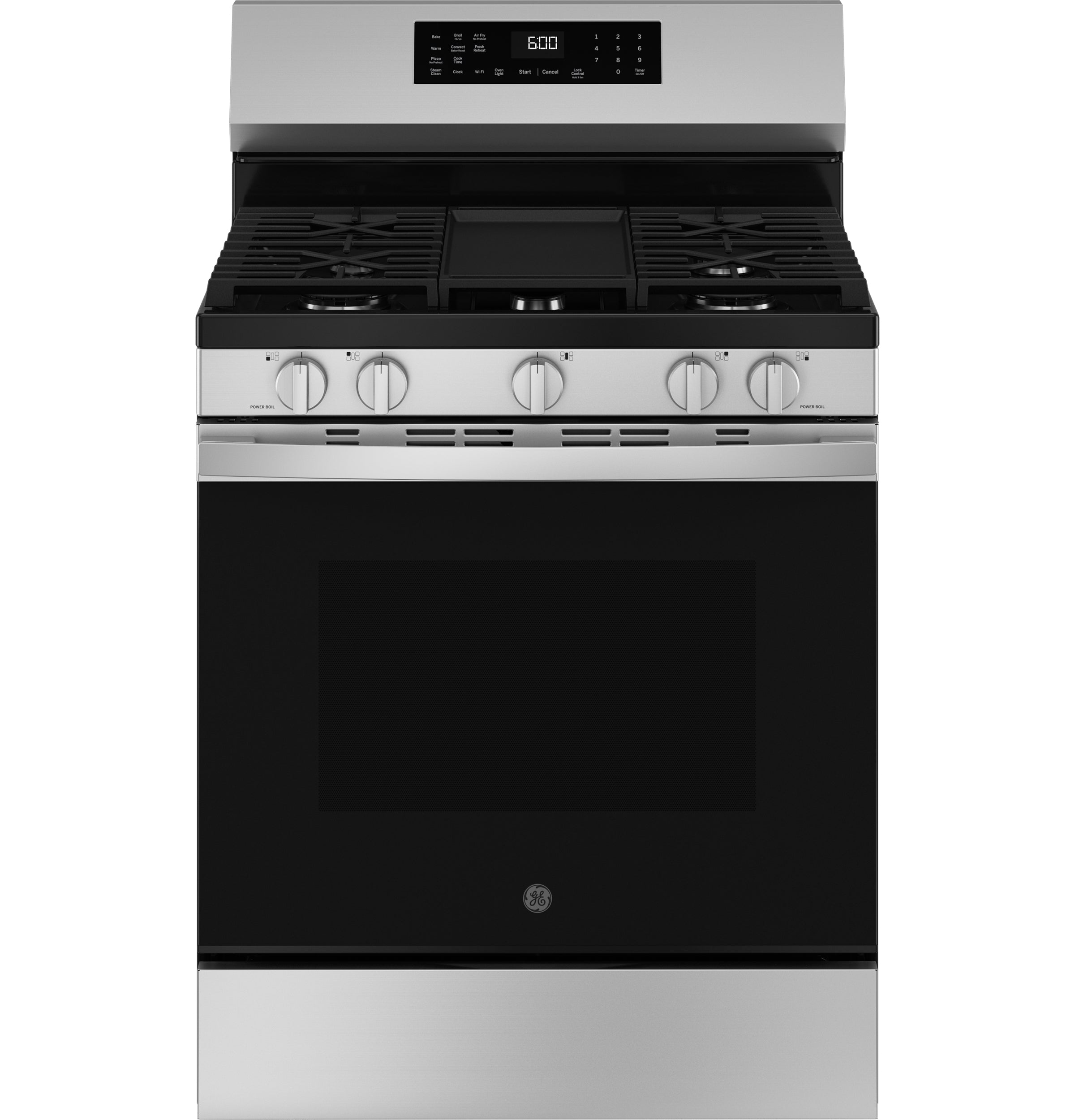 GE STAINLESS STEEL GAS CONVECTION AIR FRY RANGE - Pearl Silver|Black - Ranges