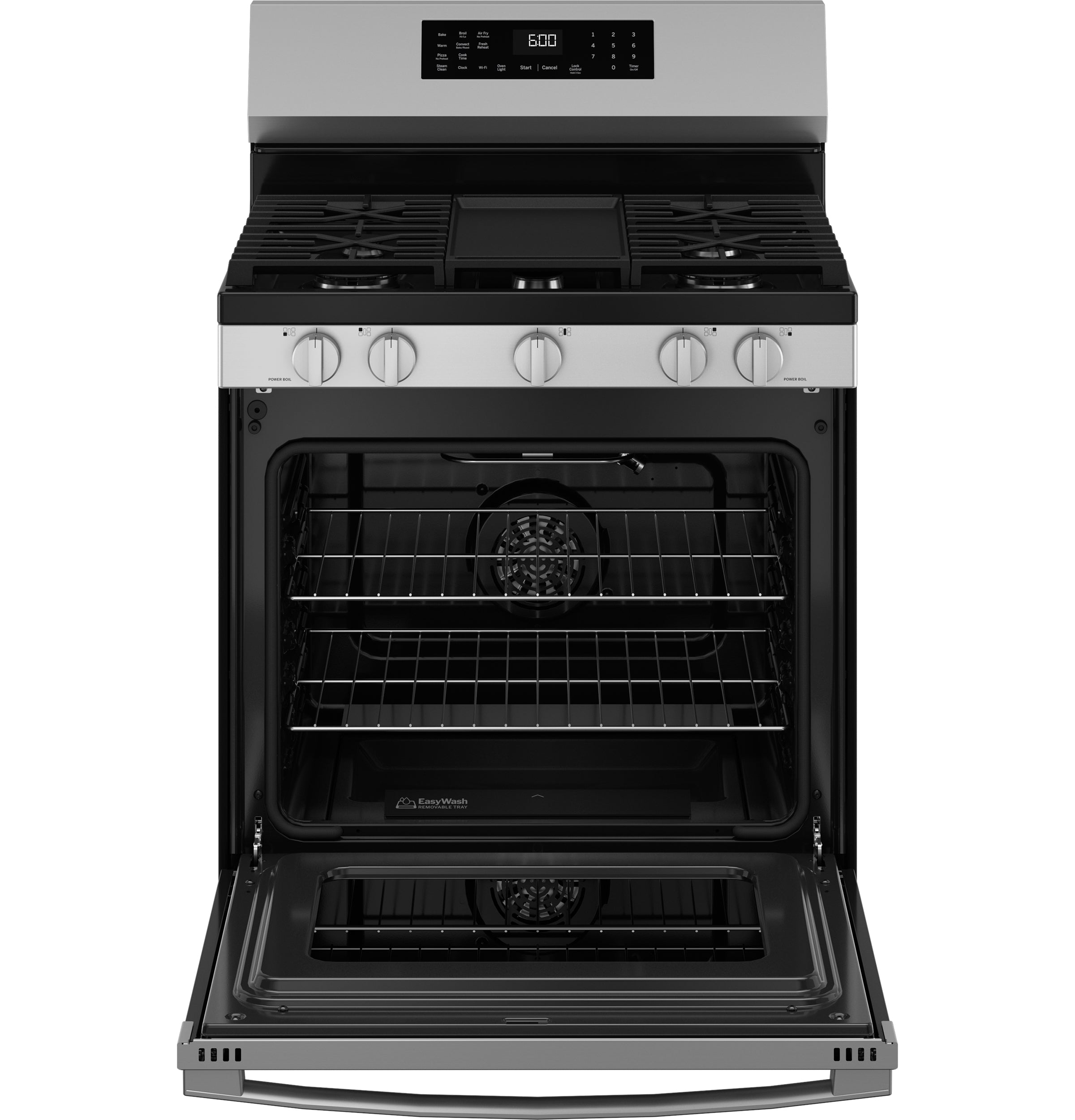 GE STAINLESS STEEL GAS CONVECTION AIR FRY RANGE - Pearl Silver|Black - Ranges - Additional View 2