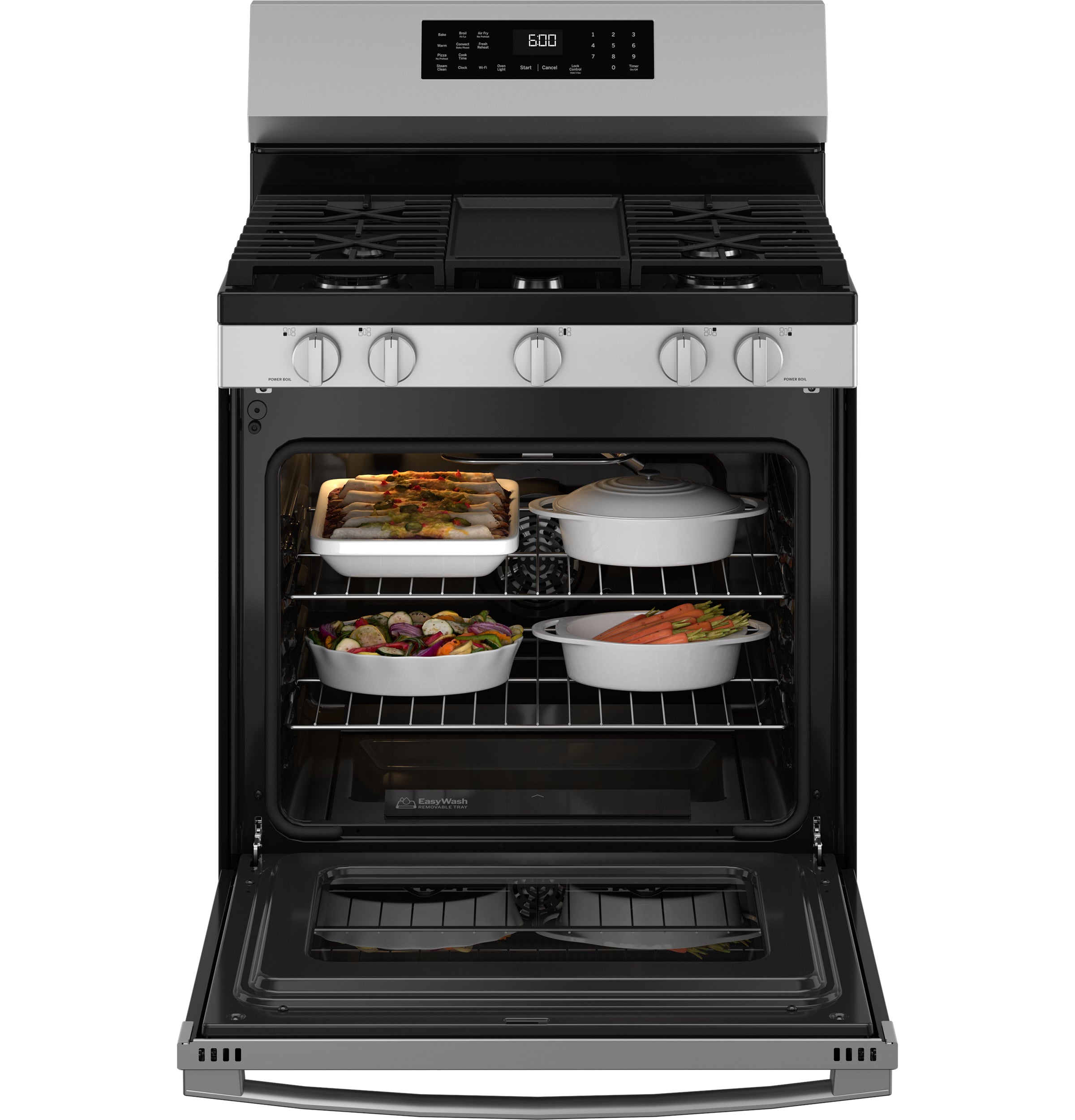 GE STAINLESS STEEL GAS CONVECTION AIR FRY RANGE - Pearl Silver|Black - Ranges - Additional View 3