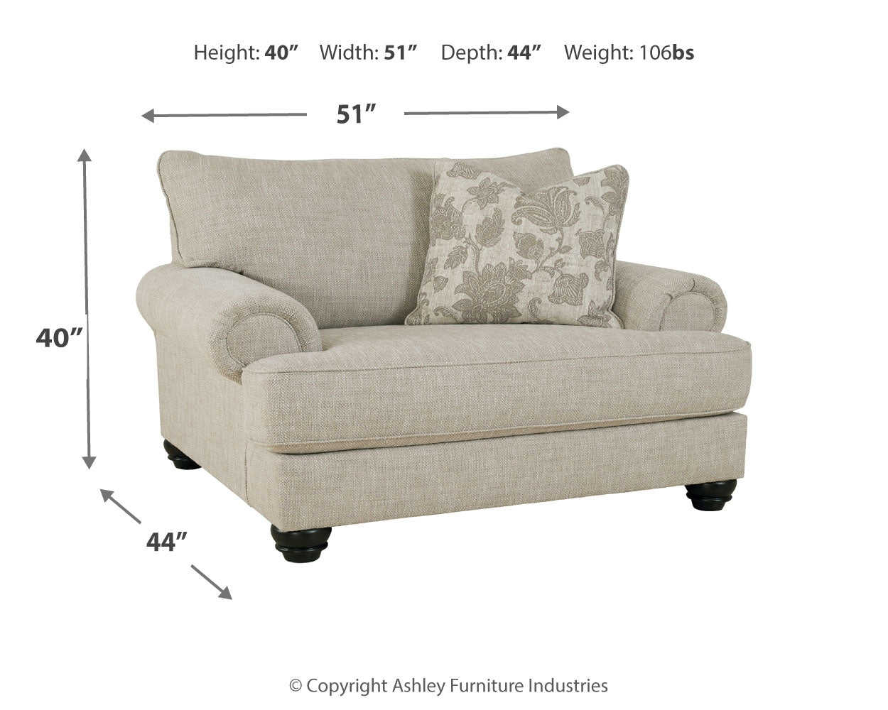 Ashley Furniture - ASANTI FOG OVERSIZED CHAIR - Pearl Silver Fabric - Chairs - Additional View 6