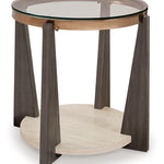 Ashley Furniture - FRAZWA ROUND END TABLE - Dark Gray Glass|Wood - Tables