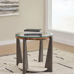 Ashley Furniture - FRAZWA ROUND END TABLE - Dark Gray Glass|Wood - Tables - Additional View 1