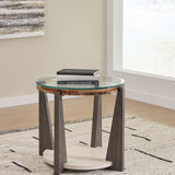 Ashley Furniture - FRAZWA ROUND END TABLE - Dark Gray Glass|Wood - Tables - Additional View 1
