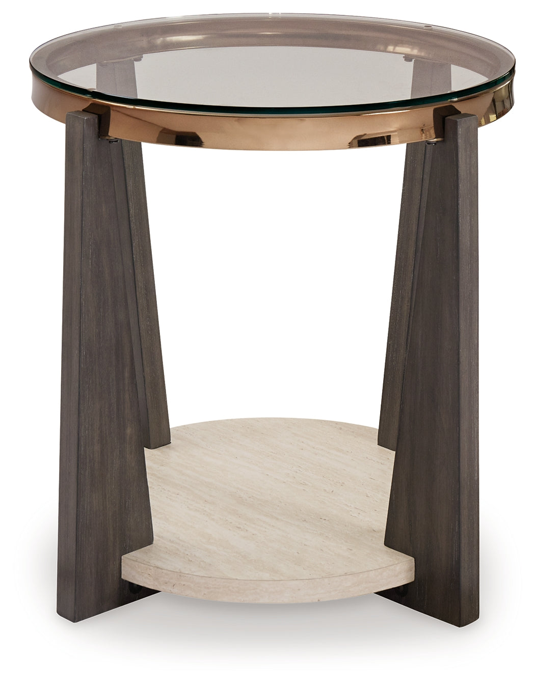 Ashley Furniture - FRAZWA ROUND END TABLE - Dark Gray Glass|Wood - Tables - Additional View 2