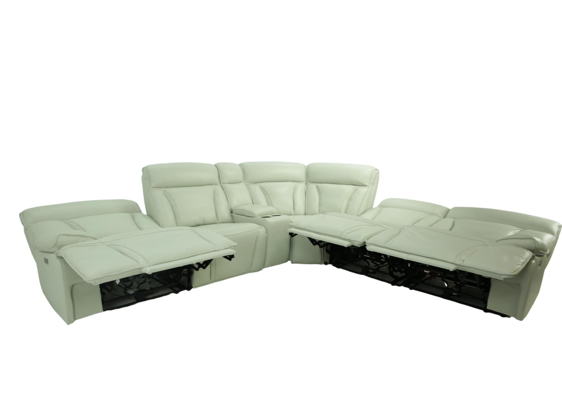 Benelli Leather 6 Piece Power Zero G Sectional - Fog - Additional View 1