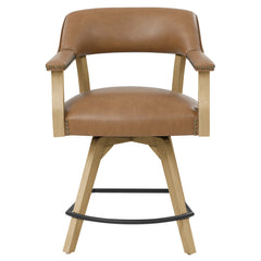 Steve Silver Furniture - RYLIE COUNTER CHAIR - Light Brown Wood|Faux Leather - Chairs