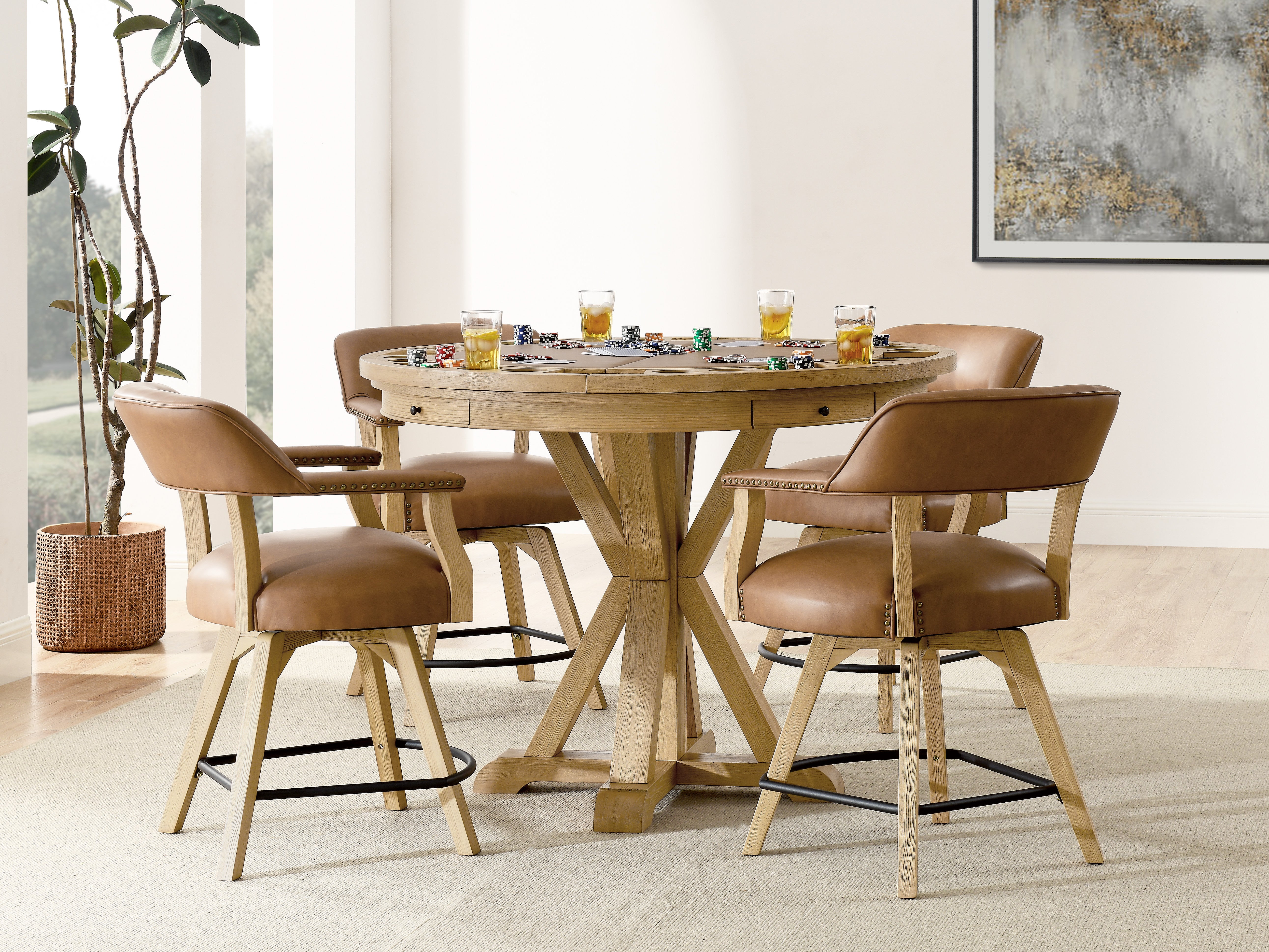 Steve Silver Furniture - RYLIE COUNTER CHAIR - Light Brown Wood|Faux Leather - Chairs - Additional View 2