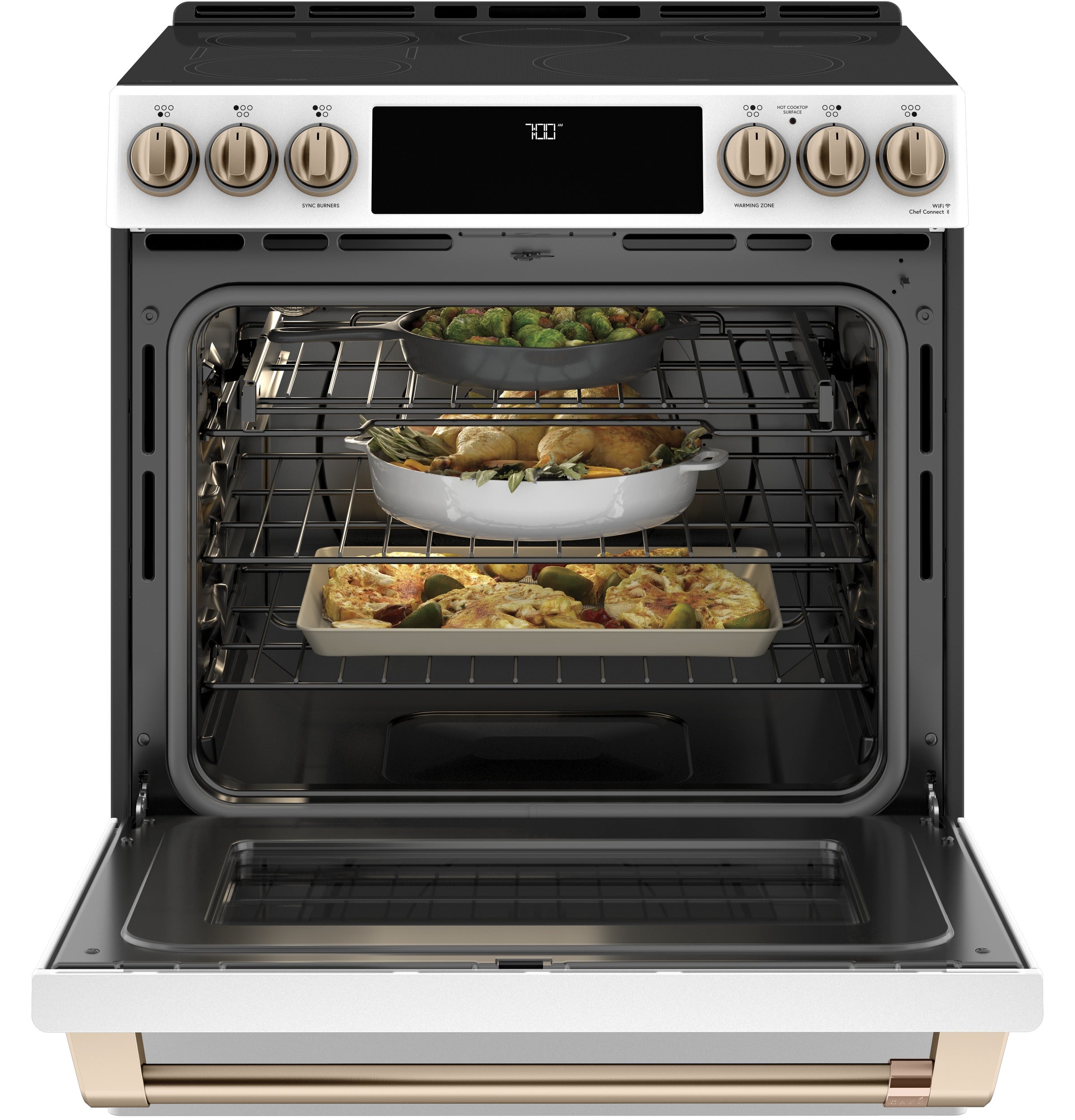 CAFE MATTE WHITE SLIDE-IN ELECTRIC RANGE WITH RADIENT AND CONVECTION - White|Black - Ranges - Additional View 2