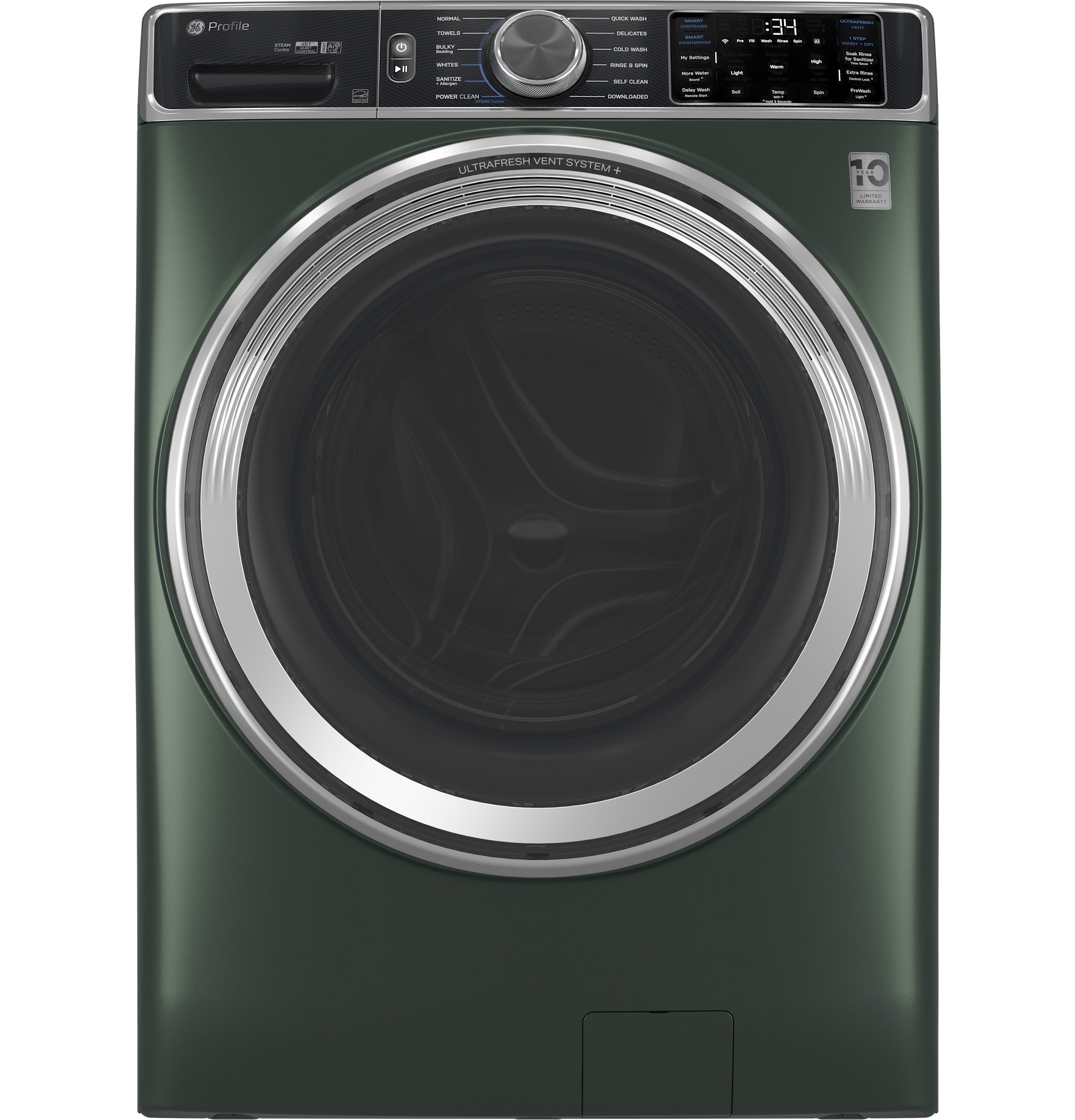 GE JADE GREEN FRONT LOAD 5.5CU SMART WASHER WITH STEAM - Dark Green - Washers
