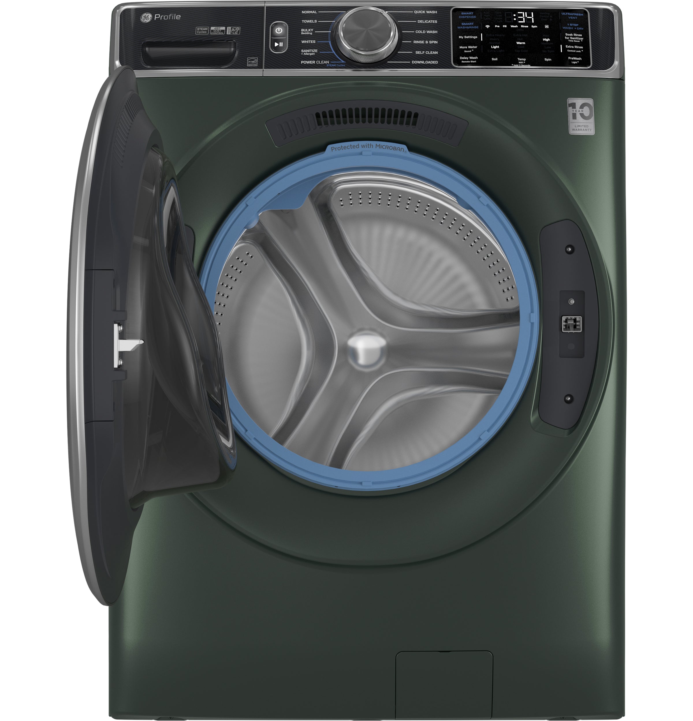 GE JADE GREEN FRONT LOAD 5.5CU SMART WASHER WITH STEAM - Dark Green - Washers - Additional View 1