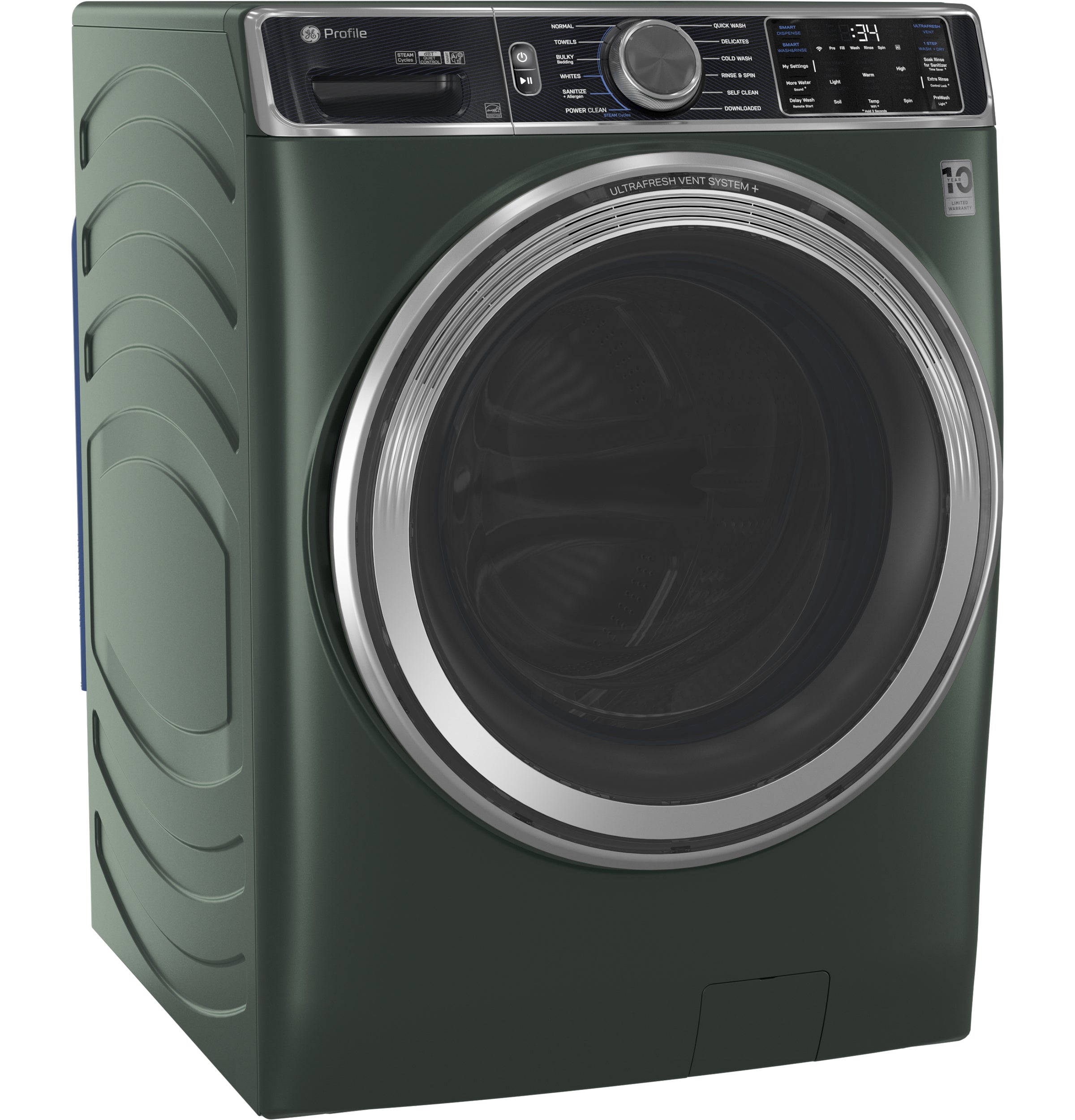 GE JADE GREEN FRONT LOAD 5.5CU SMART WASHER WITH STEAM - Dark Green - Washers - Additional View 3