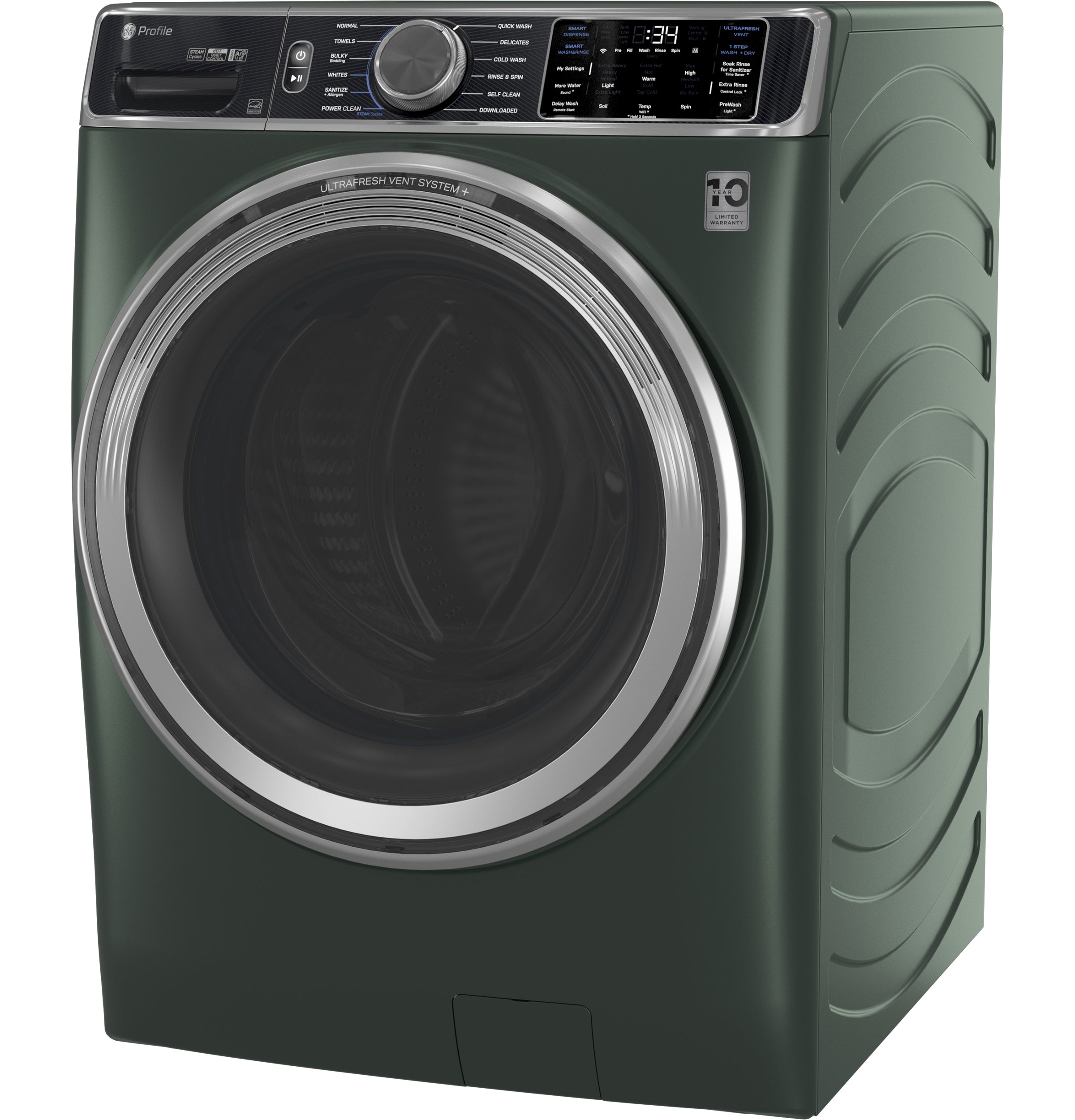 GE JADE GREEN FRONT LOAD 5.5CU SMART WASHER WITH STEAM - Dark Green - Washers - Additional View 4