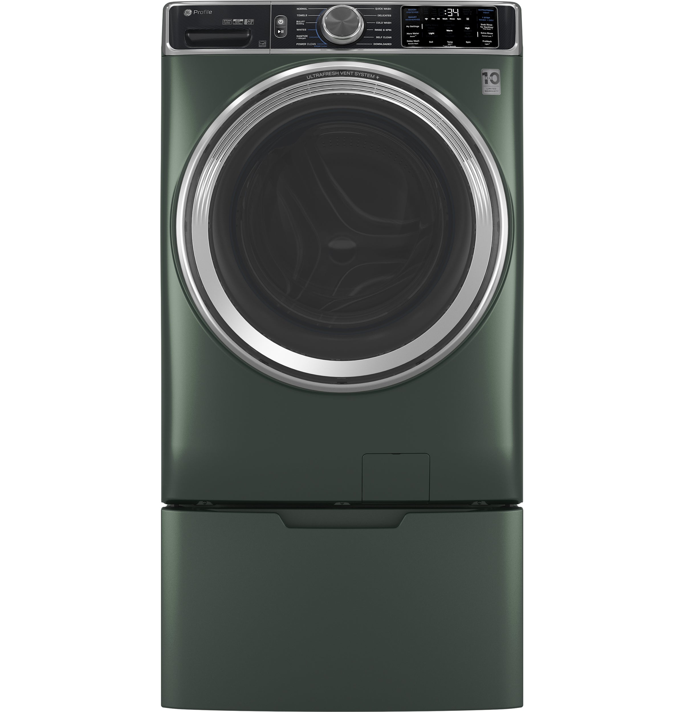 GE JADE GREEN FRONT LOAD 5.5CU SMART WASHER WITH STEAM - Dark Green - Washers - Additional View 5