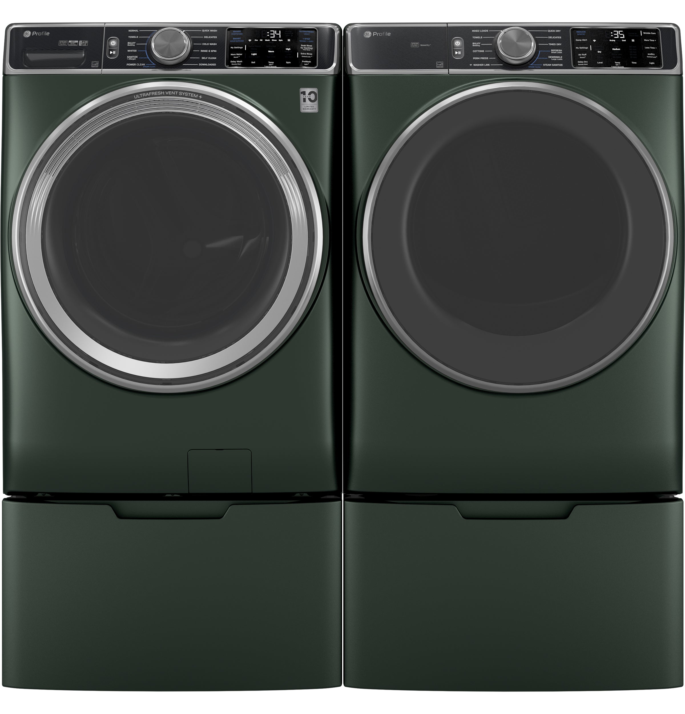 GE JADE GREEN FRONT LOAD 5.5CU SMART WASHER WITH STEAM - Dark Green - Washers - Additional View 8