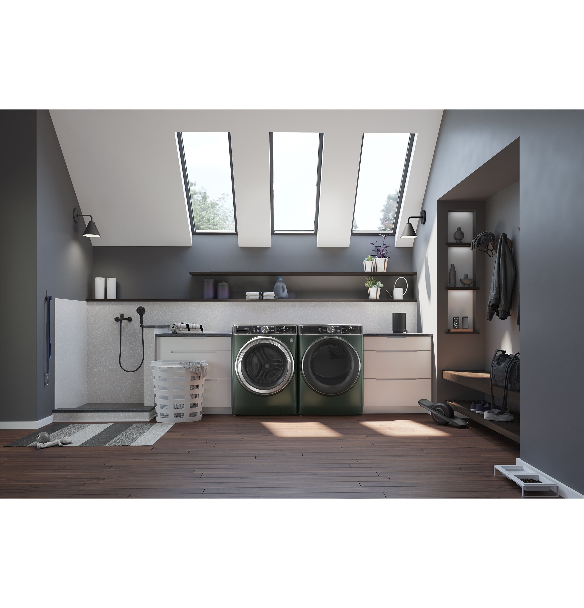 GE JADE GREEN FRONT LOAD 5.5CU SMART WASHER WITH STEAM - Dark Green - Washers - Additional View 11
