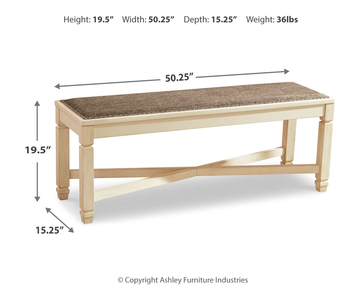 Ashley Furniture - Bolanburg Dining Room Bench - Beige Fabric|Wood - Benches - Additional View 3