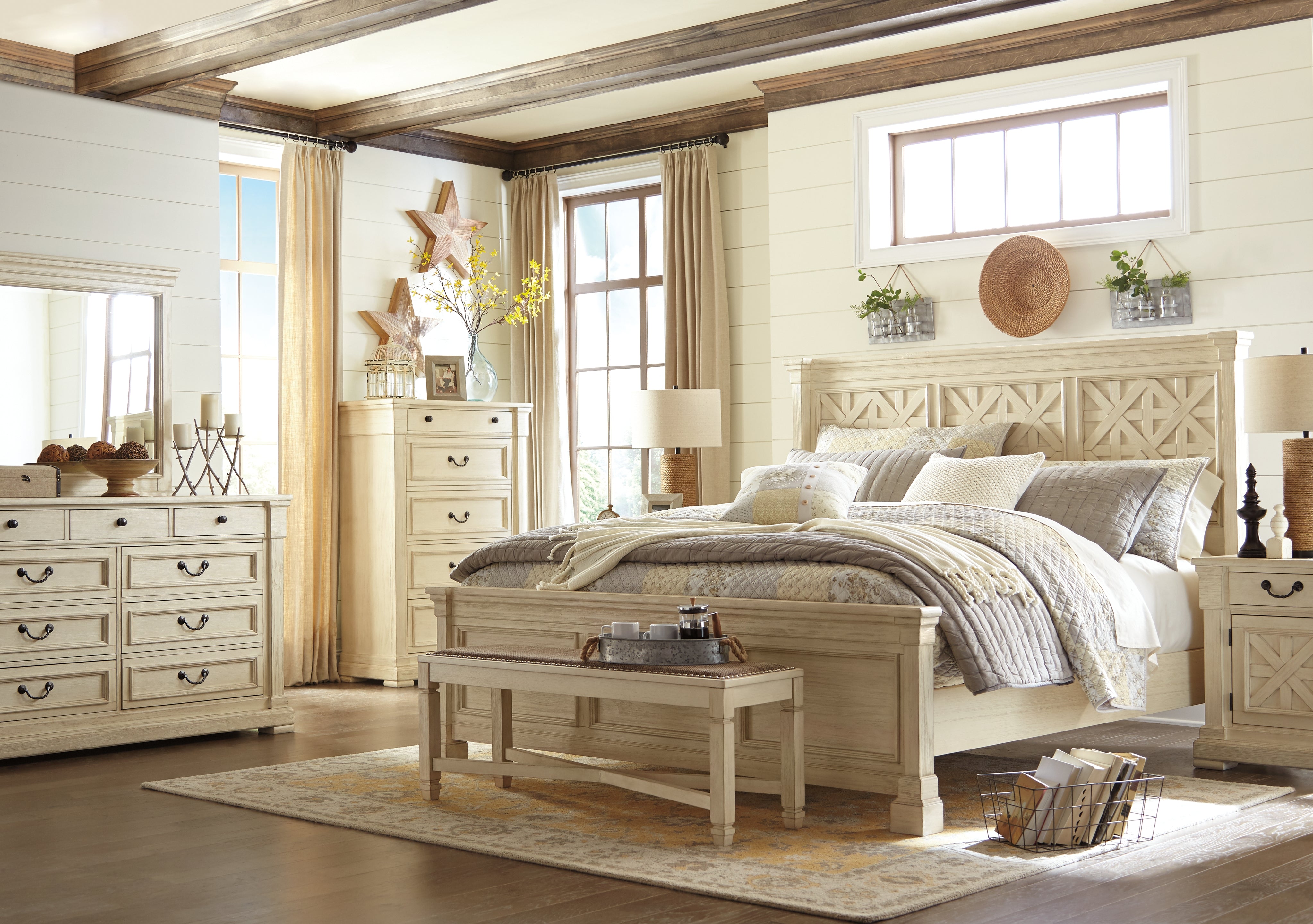Ashley Furniture - Bolanburg Dining Room Bench - Beige Fabric|Wood - Benches - Additional View 4
