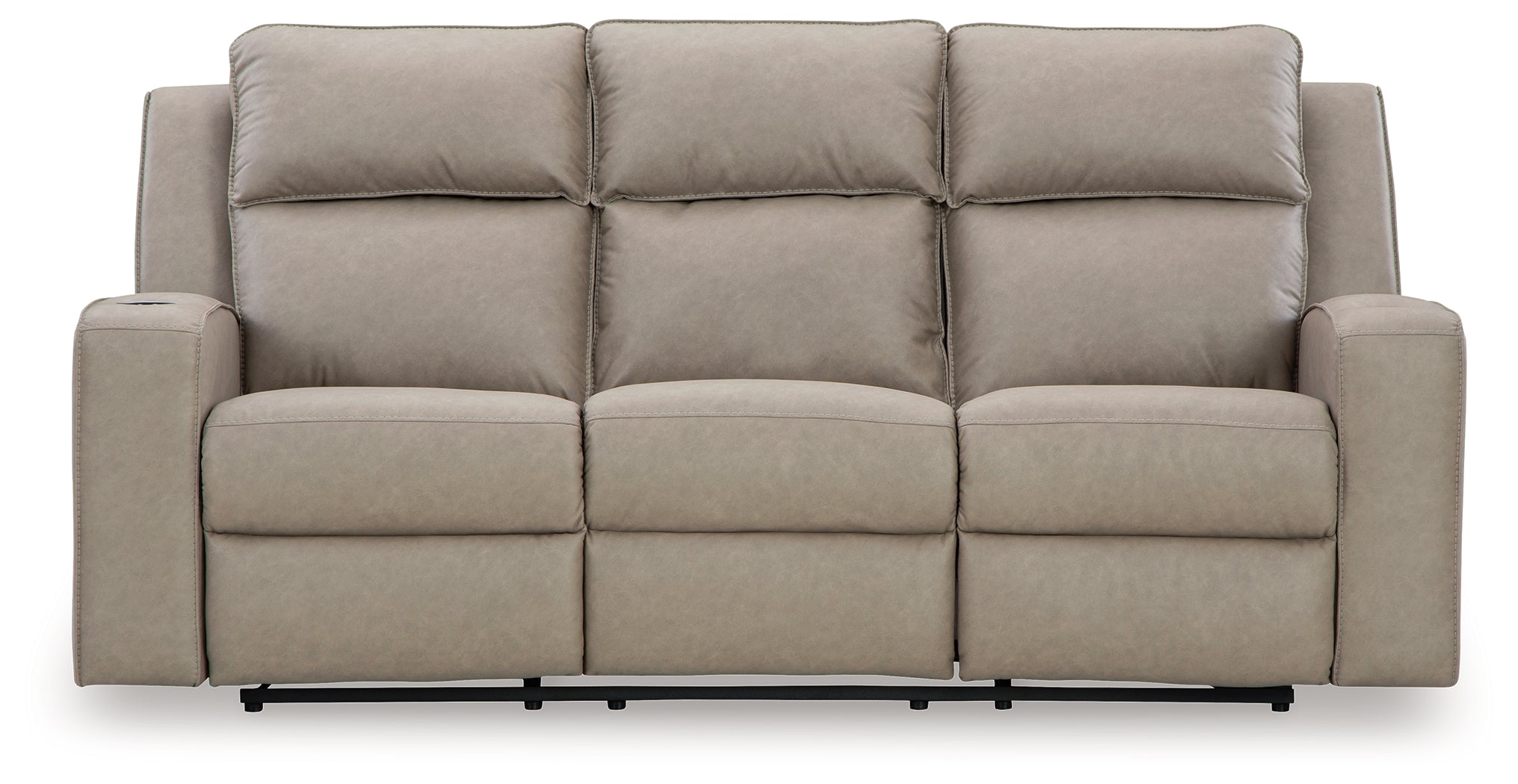 Ashley Furniture - Lavenhorne Reclining Sofa With Drop Down Table - Pebble - Pearl Silver Faux Leather - Sofas
