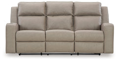 Ashley Furniture - Lavenhorne Reclining Sofa With Drop Down Table - Pebble - Pearl Silver Faux Leather - Sofas