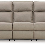 Ashley Furniture - Lavenhorne Reclining Sofa With Drop Down Table - Pebble - Pearl Silver Faux Leather - Sofas