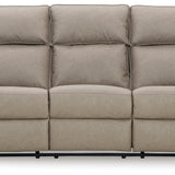 Ashley Furniture - Lavenhorne Reclining Sofa With Drop Down Table - Pebble - Pearl Silver Faux Leather - Sofas