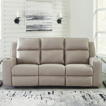 Ashley Furniture - Lavenhorne Reclining Sofa With Drop Down Table - Pebble - Pearl Silver Faux Leather - Sofas - Additional View 1