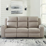 Ashley Furniture - Lavenhorne Reclining Sofa With Drop Down Table - Pebble - Pearl Silver Faux Leather - Sofas - Additional View 1