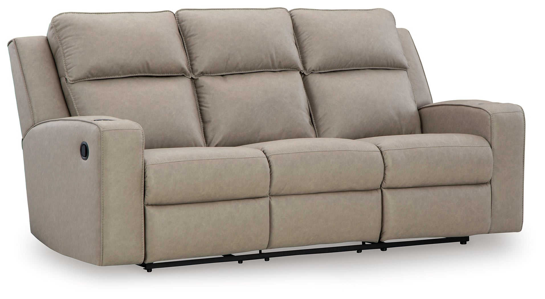 Ashley Furniture - Lavenhorne Reclining Sofa With Drop Down Table - Pebble - Pearl Silver Faux Leather - Sofas - Additional View 2