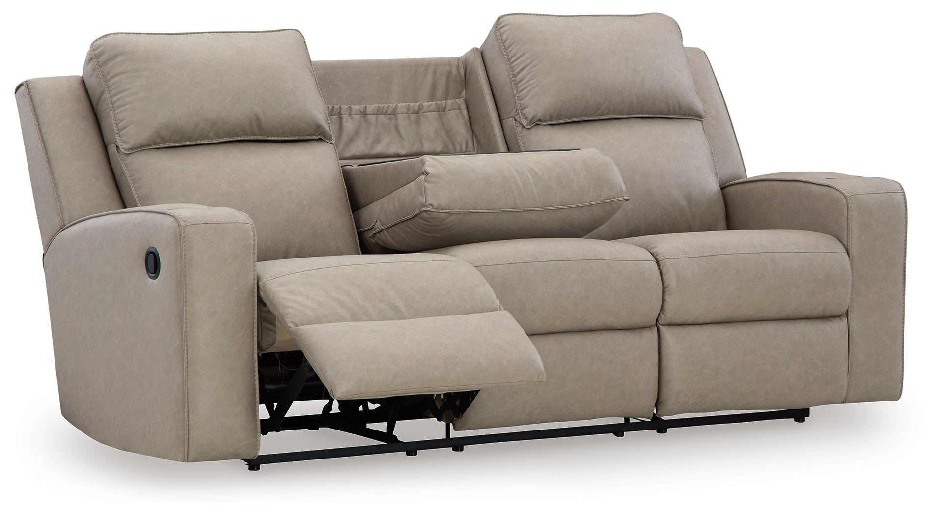 Ashley Furniture - Lavenhorne Reclining Sofa With Drop Down Table - Pebble - Pearl Silver Faux Leather - Sofas - Additional View 3