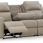 Ashley Furniture - Lavenhorne Reclining Sofa With Drop Down Table - Pebble - Pearl Silver Faux Leather - Sofas - Additional View 3