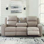 Ashley Furniture - Lavenhorne Reclining Sofa With Drop Down Table - Pebble - Pearl Silver Faux Leather - Sofas - Additional View 6