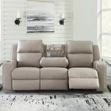 Ashley Furniture - Lavenhorne Reclining Sofa With Drop Down Table - Pebble - Pearl Silver Faux Leather - Sofas - Additional View 6