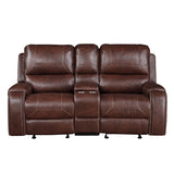 Steve Silver Furniture - Keily Glider Reclining Loveseat With Console - Brown - Dark Brown Faux Leather - Loveseats