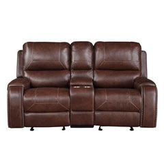 Steve Silver Furniture - Keily Glider Reclining Loveseat With Console - Brown - Dark Brown Faux Leather - Loveseats