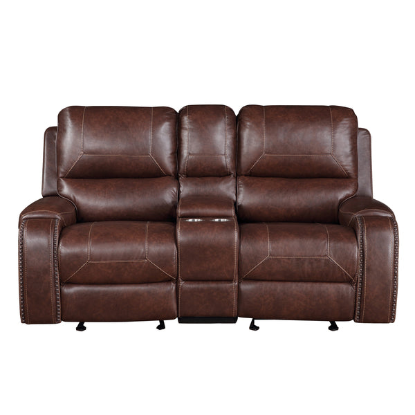 Steve Silver Furniture - Keily Glider Reclining Loveseat With Console - Brown - Dark Brown Faux Leather - Loveseats