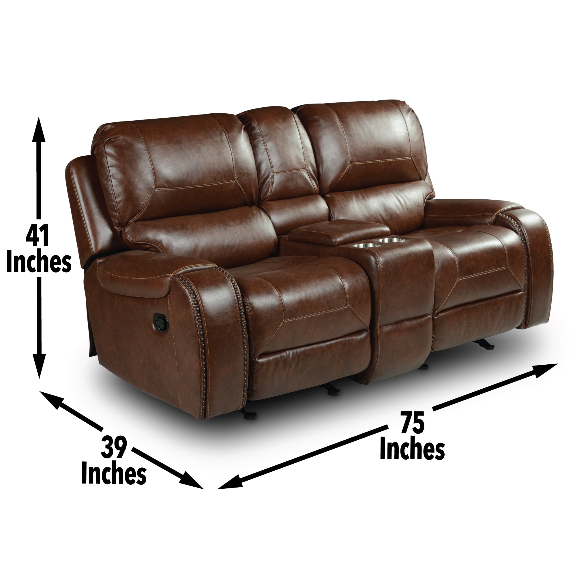 Steve Silver Furniture - Keily Glider Reclining Loveseat With Console - Brown - Dark Brown Faux Leather - Loveseats - Additional View 1