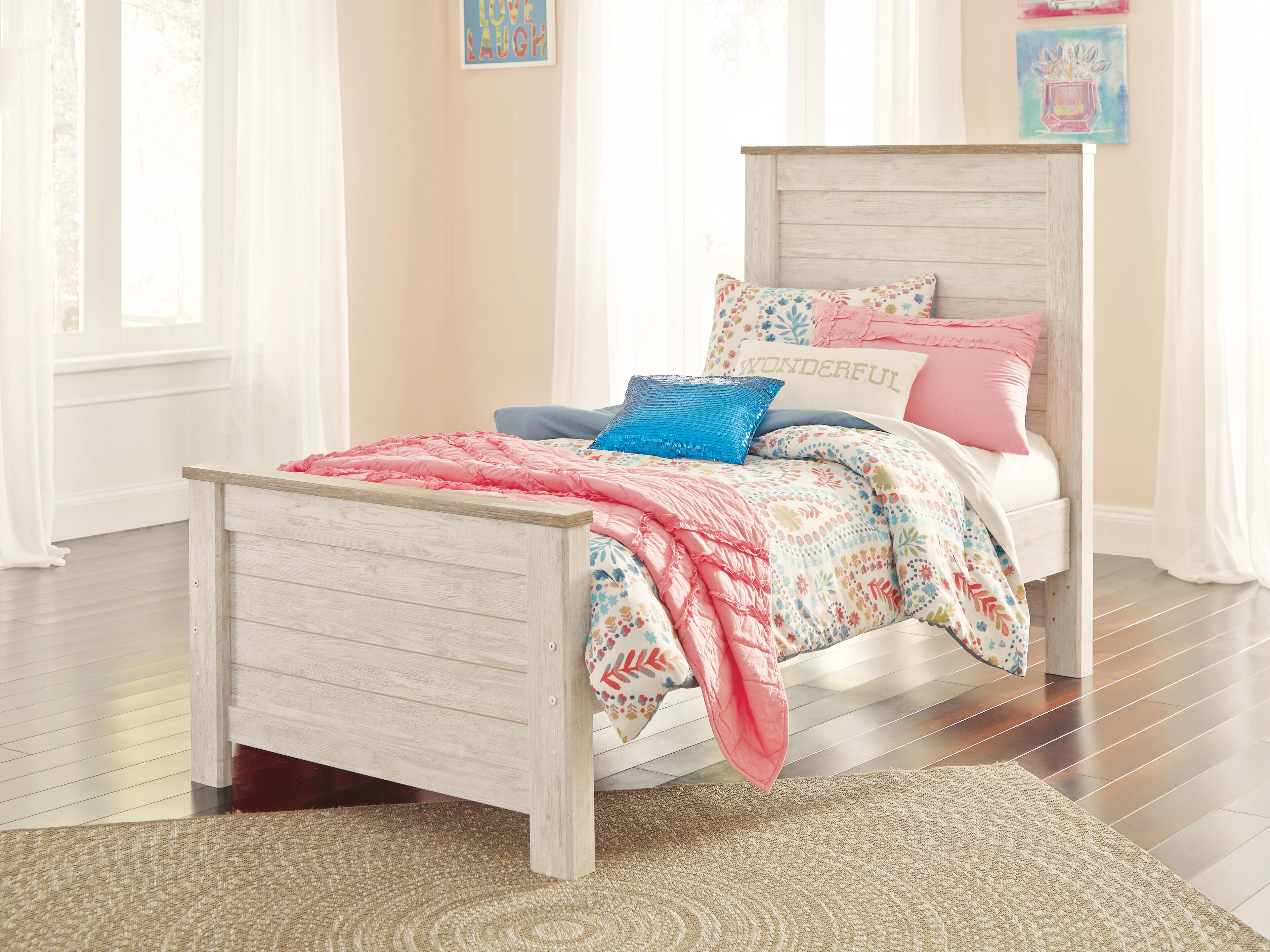 Ashley Furniture - Willowton Twin Panel Bed - Whitewash - Beige Wood - Beds - Additional View 1