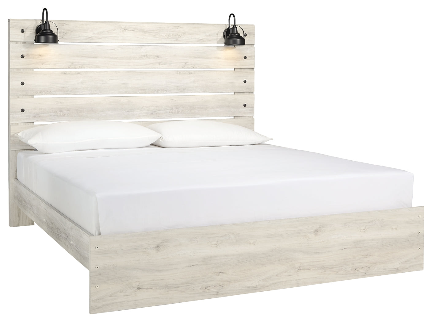 Ashley Furniture - Cambeck King Panel Bed With Lights - White - Beige Wood - Beds